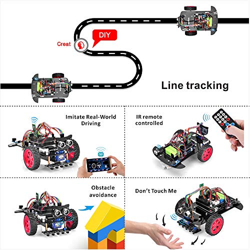 OSOYOO Model-3 V2.0 DIY Robot Car Kit for Arduino – Basic Board for UNO R3, Motor Shield, Line Tracking, Ultrasonic Sensor, Bluetooth, IR Remote Control – Battery and Charger Included