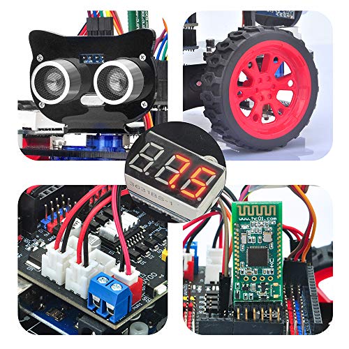 OSOYOO Model-3 V2.0 DIY Robot Car Kit for Arduino – Basic Board for UNO R3, Motor Shield, Line Tracking, Ultrasonic Sensor, Bluetooth, IR Remote Control – Battery and Charger Included