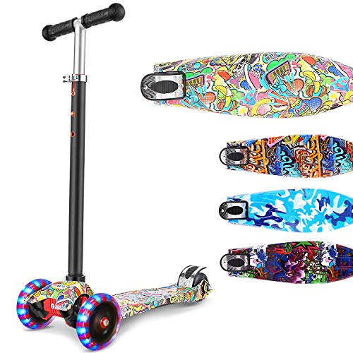 OUTCAMER Patinete para Niños 3 a 12 Años Patinete 3 Ruedas Luces LED y Altura Ajustable 76-86cm Pedal Antideslizante Scooter Patinete Niño y Niña Regalo de Pascua y Festival