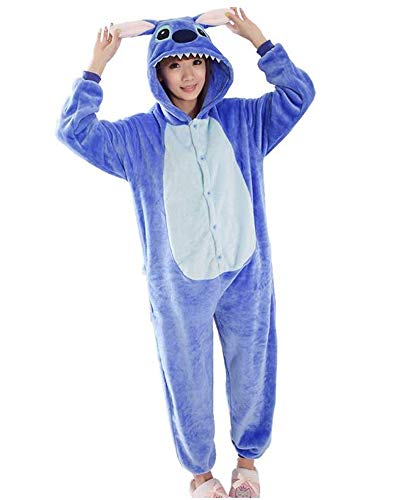 Ovender Pijamas Disfraces Onesie Animal Adultos Kigurumi Carnaval Halloween o Fiesta Espectáculo Navideño Mono Cosplay Ropa Interior de Zoológico Invierno Unisex Mujeres y Hombres (Stitch Azul, S)