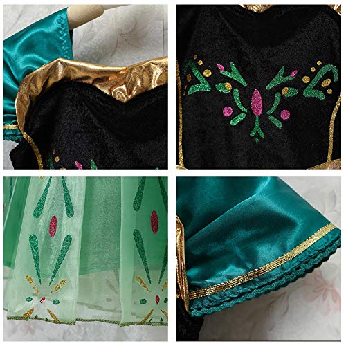 OwlFay Disfraz Anna Princesa Vestido para Niñas Reino del Hielo Traje de Carnaval Fiesta Cosplay Halloween Fancy Dress Up Costume 4-5 Años