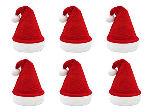 Pack 6 Gorro Papá Noel de Navidad de Santa Claus de Terciopelo de Felpe Suave Sombreros Navideño de Invierno para Fiesta Festiva de Año Nuevo para Adultos Unisex (FYQ-317 ROJO)