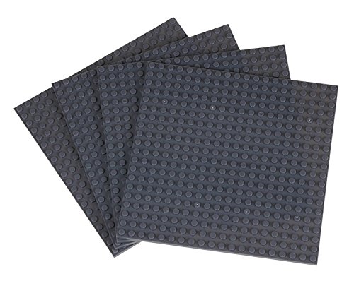 Pack de 4 Bases con Ladrillos separadores 2 x 2 - Construcción en Forma de Torre - Compatible con Todas Las Marcas - 15,24 x 15,24 cm - Gris Oscuro