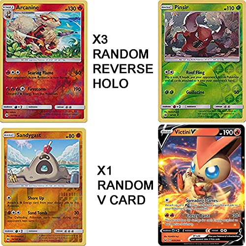 Pack Pokemon Caja de Metal Aleatoria + 3 Reverse Holo Aleatorios + 1 Carta V Aleatoria + 100 Cartas Inglesas