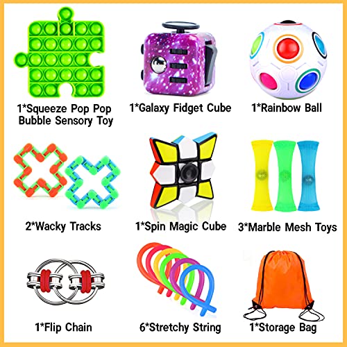 Paochocky 17 Piezas Fidget Toys, Fidget Toys Set Juguetes Antiestres con Galaxy Cube, Antiestres Juguetes para Aliviar la Ansiedad, Regalo Anti-ansiedad para Adultos y Personas con Autismo y TDAH