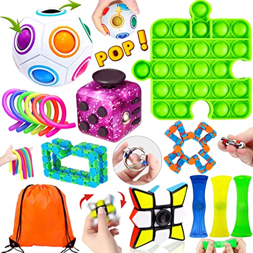 Paochocky 17 Piezas Fidget Toys, Fidget Toys Set Juguetes Antiestres con Galaxy Cube, Antiestres Juguetes para Aliviar la Ansiedad, Regalo Anti-ansiedad para Adultos y Personas con Autismo y TDAH