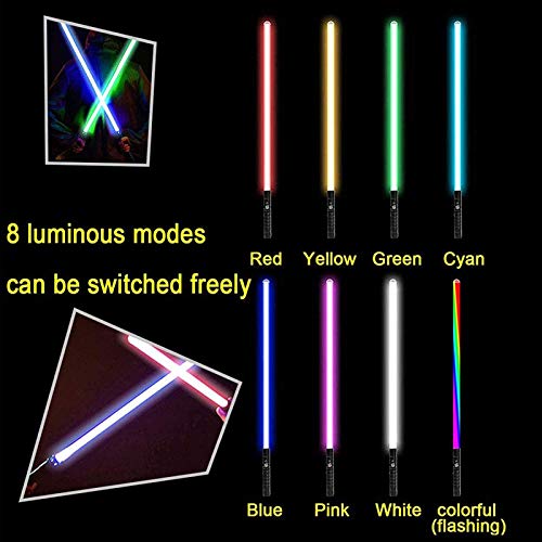 Paquete de 2 sables de luz de Star Wars, el más nuevo LED, 8 colores, doble sable, mango de metal, carga USB, para con efectos de sonido de batalla de alta simulación