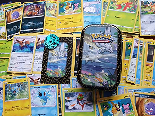 Paquete de iniciación de Pokemon con 30 cartas Pokémon + 1 mini lata vacía al azar + 1 moneda Pokémon aleatoria