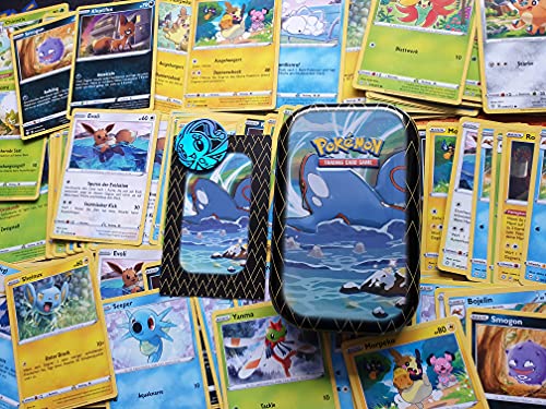 Paquete de iniciación de Pokemon con 30 cartas Pokémon + 1 mini lata vacía al azar + 1 moneda Pokémon aleatoria