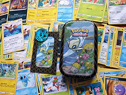 Paquete de iniciación de Pokemon con 30 cartas Pokémon + 1 mini lata vacía al azar + 1 moneda Pokémon aleatoria