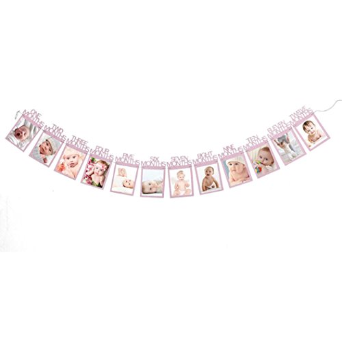 Pared de la foto del bebé, Ularma Niños Cumpleaños Regalo Decoraciones 1-12 Meses Foto Banner Mensual Pared De La Foto 14X23cm (Rosa)