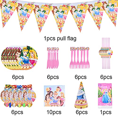 Party Vajilla Princesse, ALHX 54 Pcs Princesse Artículos de Fiesta Party Vajilla Platos Tazas Servilletas Mantel,Feliz cumpleaños Decoraciones Suministros Fiestas Regalos Tema