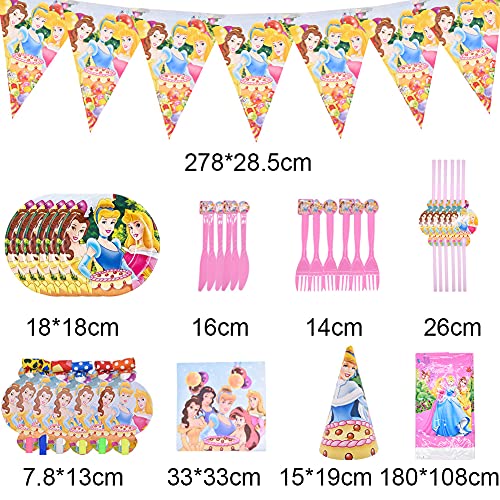 Party Vajilla Princesse, ALHX 54 Pcs Princesse Artículos de Fiesta Party Vajilla Platos Tazas Servilletas Mantel,Feliz cumpleaños Decoraciones Suministros Fiestas Regalos Tema