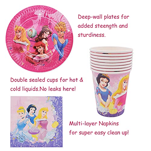 Party Vajilla,CYSJ 72 PCS Princesse Vajilla de Cumpleaños Desechable, Vajilla de Fiesta TemÁTica de Disney Plato Taza Servilleta Tenedor Cuchillo Mantel Banderín