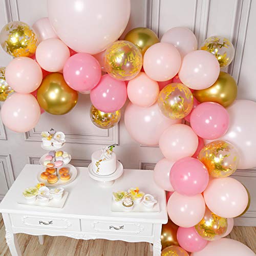 PartyWoo Globos Oro Rosa, 66 Piezas Globos Rosa, Globos Dorados , Globo Rosa Pastel, Globos Brillantina, Globos Gigantes, Globo Oro Rosa para Fiesta Princesas Disney, Incluye 4 Globo Gigante