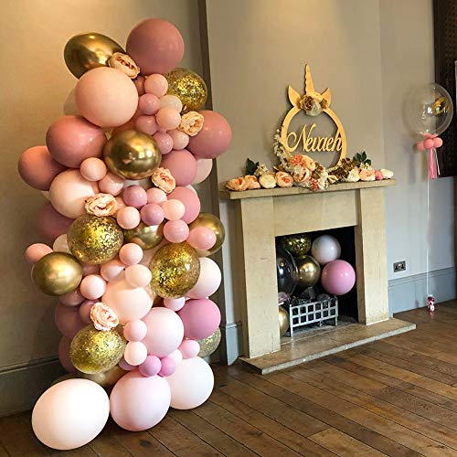 PartyWoo Globos Oro Rosa, 66 Piezas Globos Rosa, Globos Dorados , Globo Rosa Pastel, Globos Brillantina, Globos Gigantes, Globo Oro Rosa para Fiesta Princesas Disney, Incluye 4 Globo Gigante