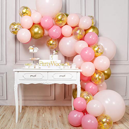 PartyWoo Globos Oro Rosa, 66 Piezas Globos Rosa, Globos Dorados , Globo Rosa Pastel, Globos Brillantina, Globos Gigantes, Globo Oro Rosa para Fiesta Princesas Disney, Incluye 4 Globo Gigante