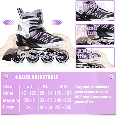 Patines en línea con iluminación ajustable para niñas Cytia, de 2 pm, con ruedas iluminadas, divertidas y intermitentes para niños, tamaño grande (2 a 5 UK)