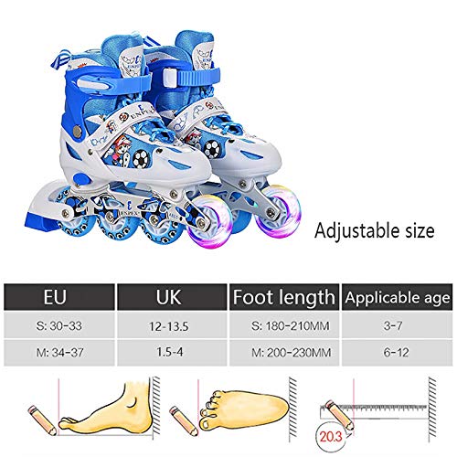 Patines en Línea Tamaño Ajustable Ilumina LED Ruedas para Niño y Niña, Rodamiento de ABEC-7, Flash Ruedas, Patines de 4 Ruedas para Infantiles, Adolescentes, Adultos, Mujer y Hombre,B,S: 30~33EU/3~7UK