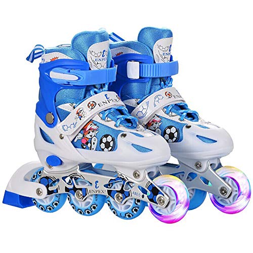 Patines en Línea Tamaño Ajustable Ilumina LED Ruedas para Niño y Niña, Rodamiento de ABEC-7, Flash Ruedas, Patines de 4 Ruedas para Infantiles, Adolescentes, Adultos, Mujer y Hombre,B,S: 30~33EU/3~7UK