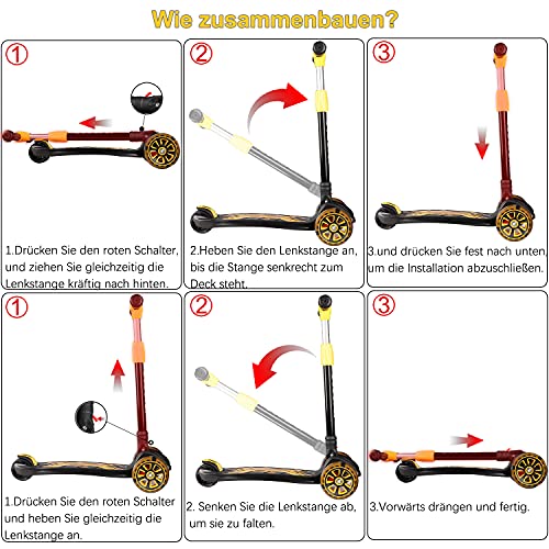 Patinete Infantil Patinete Plegable De Tres Ruedas, Patinete 3 Ruedas Con Ruedas LED De Poliuretano, Ruedas Traseras Dobles, Altura Abatible Regulable, Apto Para Niños Y Niñas De 4 a 12 Años