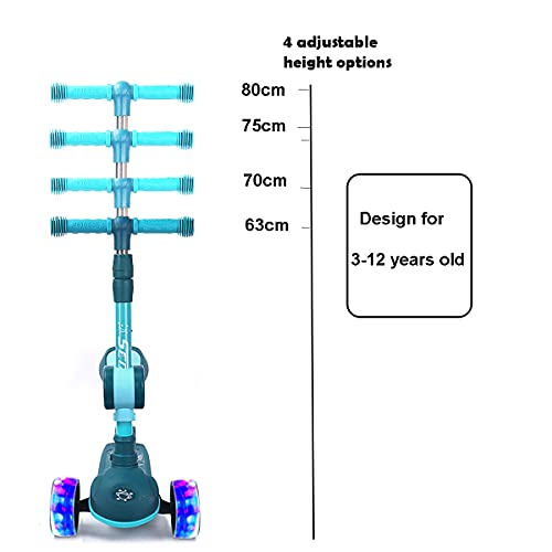 Patinete Niños Flash Patinete con Luces Altura de Ajustable, Plegable Sccoter para niños y niñas (Green)