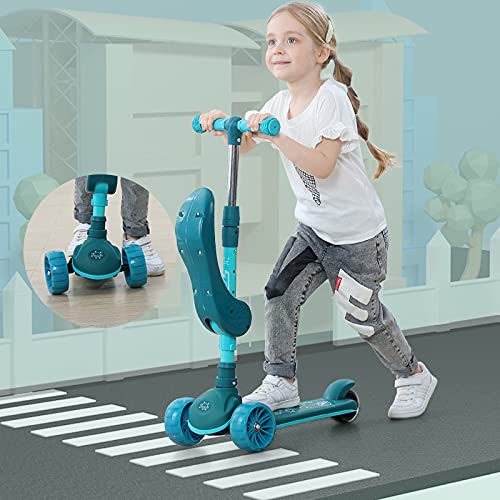 Patinete Niños Plegable Patinete de 3 Ruedas para 2 a 10 Años de Niño y Niña, Patinete Infantil Scooter con Asiento Plegable, LED Luces Parpadeantes, Manillar Ajustable, Carga Máxima 70 KG