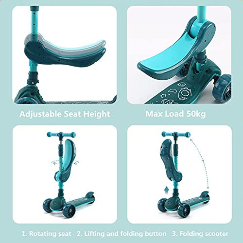 Patinete Niños Plegable Patinete de 3 Ruedas para 2 a 10 Años de Niño y Niña, Patinete Infantil Scooter con Asiento Plegable, LED Luces Parpadeantes, Manillar Ajustable, Carga Máxima 70 KG