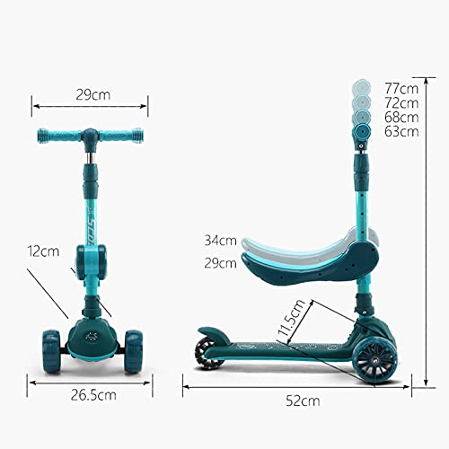 Patinete Niños Plegable Patinete de 3 Ruedas para 2 a 10 Años de Niño y Niña, Patinete Infantil Scooter con Asiento Plegable, LED Luces Parpadeantes, Manillar Ajustable, Carga Máxima 70 KG