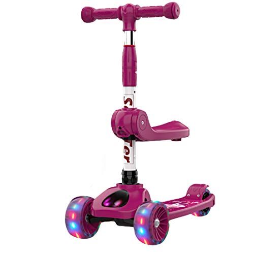 Patinete Scooter de 3 Ruedas para niños y niñas en Edad de 1-6 años, UP luz LED Ruedas, Manillar Ajustable Plegable, Lean Steer, actualizado Ruedas,Púrpura,with Seat