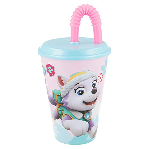 PATRULLA CANINA GIRLS | Vaso Reutilizable con Tapa y Pajita para niños| Vaso infantil de plástico - 430 ml- sin BPA