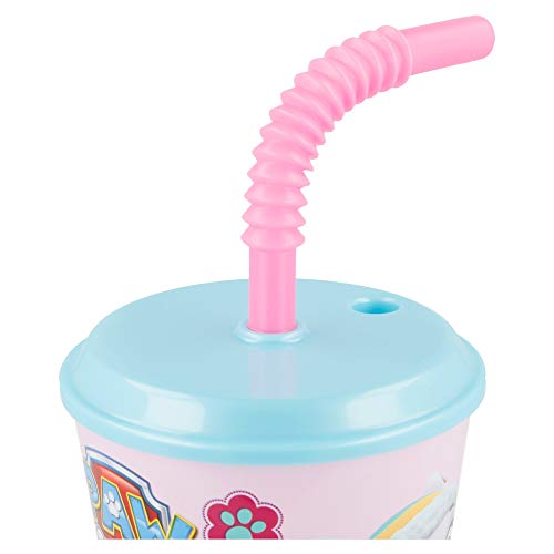 PATRULLA CANINA GIRLS | Vaso Reutilizable con Tapa y Pajita para niños| Vaso infantil de plástico - 430 ml- sin BPA