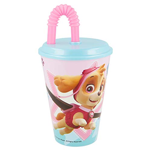 PATRULLA CANINA GIRLS | Vaso Reutilizable con Tapa y Pajita para niños| Vaso infantil de plástico - 430 ml- sin BPA