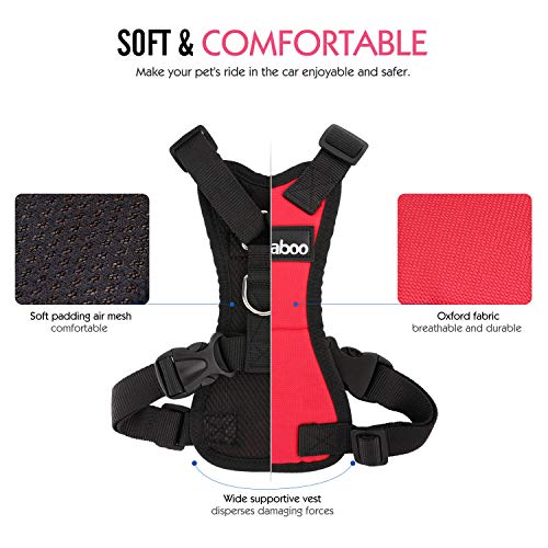 Pawaboo Cinturón De Seguridad de Perro - Adjustable Vest/Harness Car Safety Adecuado para Perros de 4.4 LBS - 11 LBS, Talla S, Rojo