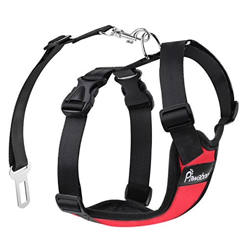 Pawaboo Cinturón De Seguridad de Perro - Adjustable Vest/Harness Car Safety Adecuado para Perros de 4.4 LBS - 11 LBS, Talla S, Rojo