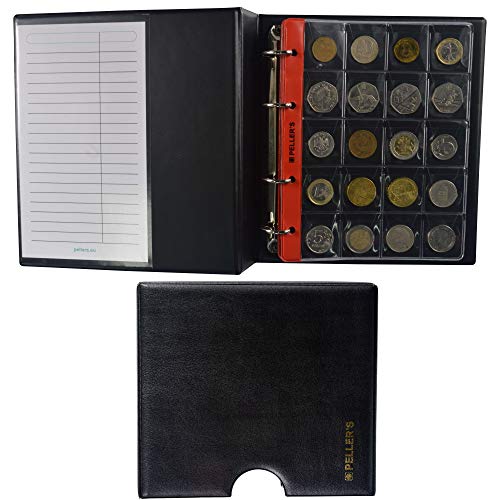 PELLER'S Álbum de colección M para 200 Monedas Medianas de hasta 31mm de diámetro, 10 Fundas y cartulinas separadoras. para € 1, 2 Euros, £2, 50 Peniques ingleses etc (Modelo M con Cajetin)