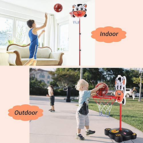 PELLOR Canasta Baloncesto Infantil, 170CM Canasta Baloncesto Canasta Aro de Baloncesto Ajustable con Decoración de Dibujos Animados, Canasta Baloncesto Exterior para Niños y Infantils