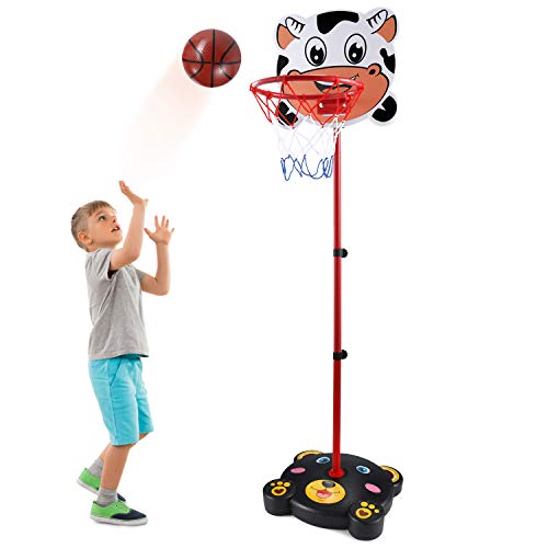 PELLOR Canasta Baloncesto Infantil, 170CM Canasta Baloncesto Canasta Aro de Baloncesto Ajustable con Decoración de Dibujos Animados, Canasta Baloncesto Exterior para Niños y Infantils