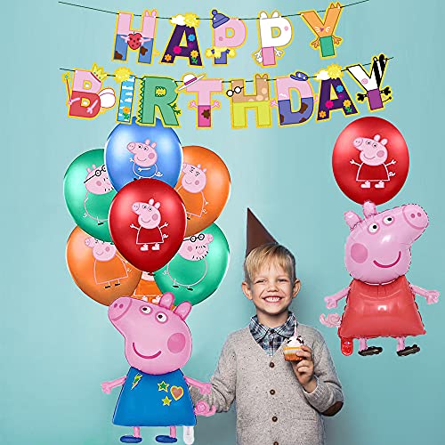 Peppa Pig Cumpleaños Fiesta Decoración Peppa Pig Globos Feliz Cumpleaños del Pancarta George Pig Globo de Papel de Aluminio para Niños George Peppa Pig Decoraciones de Cumpleaños