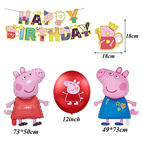 Peppa Pig Cumpleaños Fiesta Decoración Peppa Pig Globos Feliz Cumpleaños del Pancarta George Pig Globo de Papel de Aluminio para Niños George Peppa Pig Decoraciones de Cumpleaños