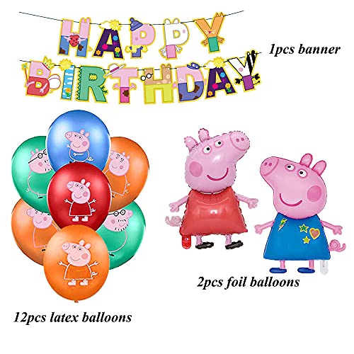 Peppa Pig Cumpleaños Fiesta Decoración Peppa Pig Globos Feliz Cumpleaños del Pancarta George Pig Globo de Papel de Aluminio para Niños George Peppa Pig Decoraciones de Cumpleaños