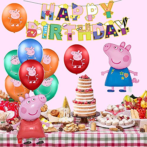 Peppa Pig Cumpleaños Fiesta Decoración Peppa Pig Globos Feliz Cumpleaños del Pancarta George Pig Globo de Papel de Aluminio para Niños George Peppa Pig Decoraciones de Cumpleaños