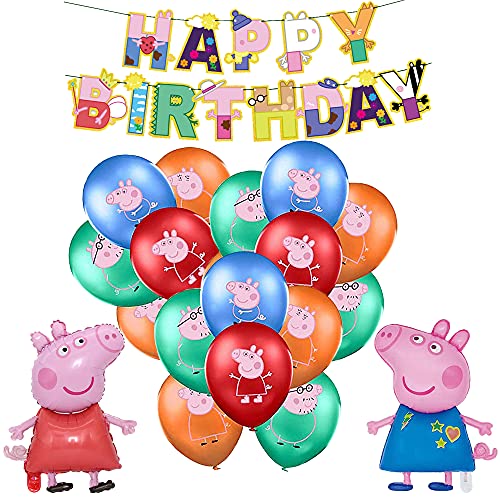 Peppa Pig Cumpleaños Fiesta Decoración Peppa Pig Globos Feliz Cumpleaños del Pancarta George Pig Globo de Papel de Aluminio para Niños George Peppa Pig Decoraciones de Cumpleaños