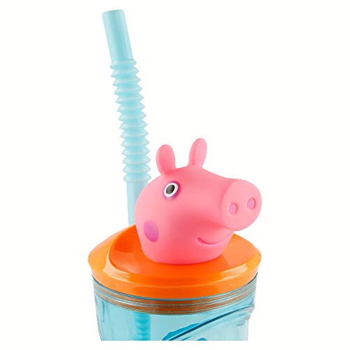 PEPPA PIG | Vaso para niños de plástico con pajita y tapa - diseño infantil con figurita 3D y capacidad de 360 ML - sin BPA