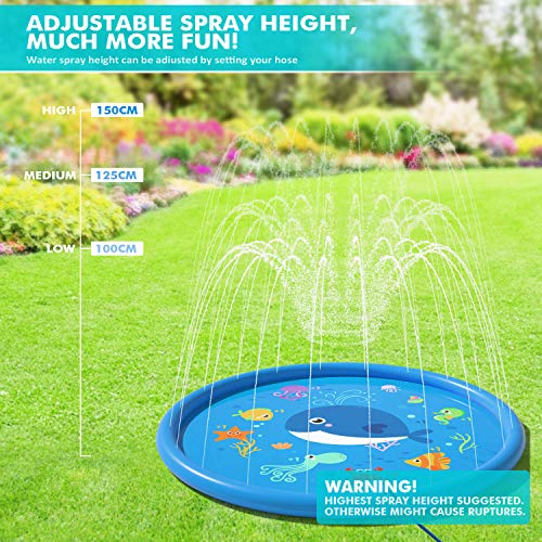 Peradix Splash Pad,170CM Aspersor de Juegos de Agua para Niños PVC Splash Play Mat Almohadilla de Juego de Agua para Niños para Jardín de Verano Juguetes Acuático Actividades Familiares