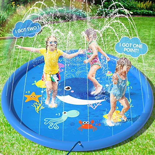 Peradix Splash Pad,170CM Aspersor de Juegos de Agua para Niños PVC Splash Play Mat Almohadilla de Juego de Agua para Niños para Jardín de Verano Juguetes Acuático Actividades Familiares