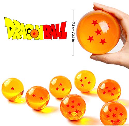 PHY Dragon Ball Z 7.6CM Bolas del Dragón Estrellas con Caja de Regalo Bola de Cristal Transparente Juguetes y Juegos Decoración Adornos Coleccionables para Niños Fans del Anime de DBZ Star 5-7.6cm