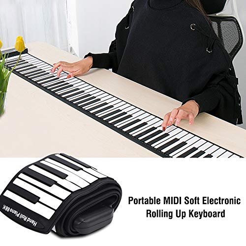 Piano Enrollable 88 Teclas Portátil Teclado Electrónico Piano Mano Batería Incorporada de 1100 mAh Li-on (Enrollar Piano + Pedal + Cable USB + Cable de Alimentación de CC + Bolsa de Almacenamiento)