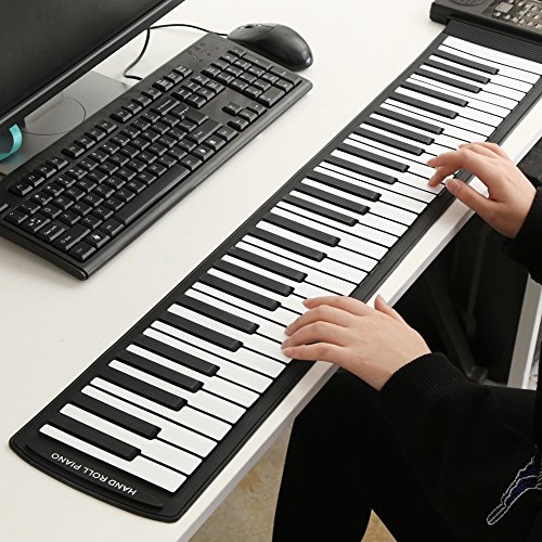 Piano enrollable portátil, 61 teclas, teclado de música digital electrónico flexible de silicona suave enrollable, adecuado para principiantes de piano