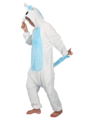 Pijama de unicornio Kigurumi con diseño de animales, unisex, para adultos, cosplay, Halloween, carnaval, disfraz, disfraz para mujer y hombre, azul, S